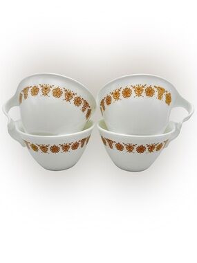 Vintage Corelle Butterfly Gold Hook Handle Cups Set of 4 Corning USA 1970s